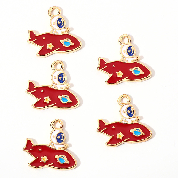 

PandaHall Alloy Enamel Pendants, Spaceman with Spacecraft, Light Gold, Red, 17x18.5x1.5mm, Hole: 2mm Alloy+Enamel Human Red