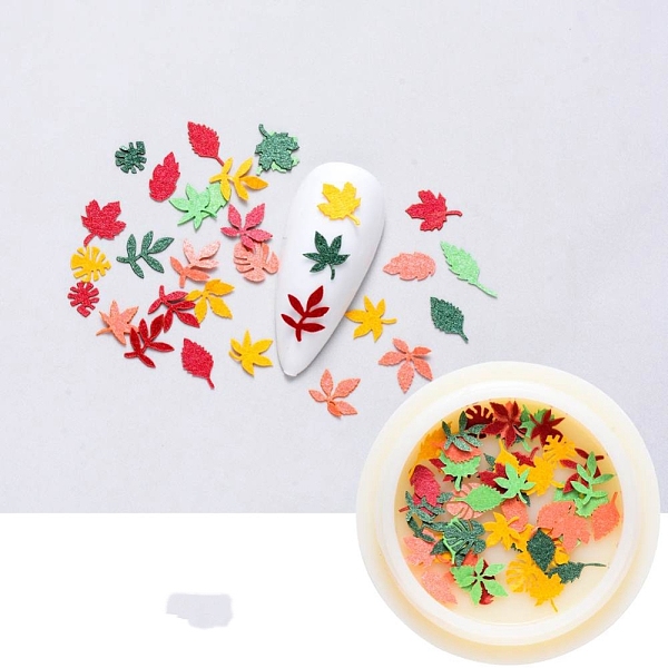 

PandaHall Paper Cabochons, Nail Art Decorations, Mixed Leaf, Mixed Color, 4~6x4.5~6.5x0.1mm, about 50pcs/box Paper Leaf Multicolor