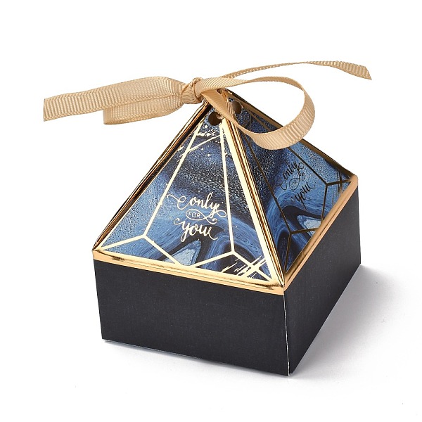 

PandaHall Paper Fold Gift Boxes, Triangular Pyramid with Word Only for You & Ribbon, for Presents Candies Cookies Wrapping, Midnight Blue...