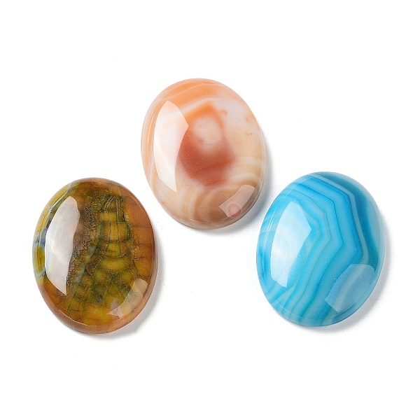 

PandaHall Natural Striped Agate/Banded Agate Cabochons, Dyed & Heated, Oval, Mixed Color, 39.5~40x29.5~30x6~9mm Banded Agate Oval Multicolor