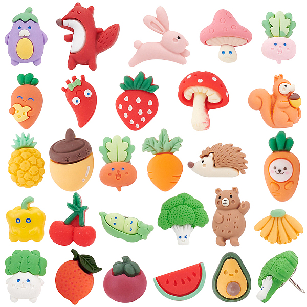 

PandaHall BENECREAT Autumn Theme Iron Push Pins, Resin Cabochon Drawing Pins, Vegetable & Fruit Map Tacks & Animal, Mixed Color..., Multicolor