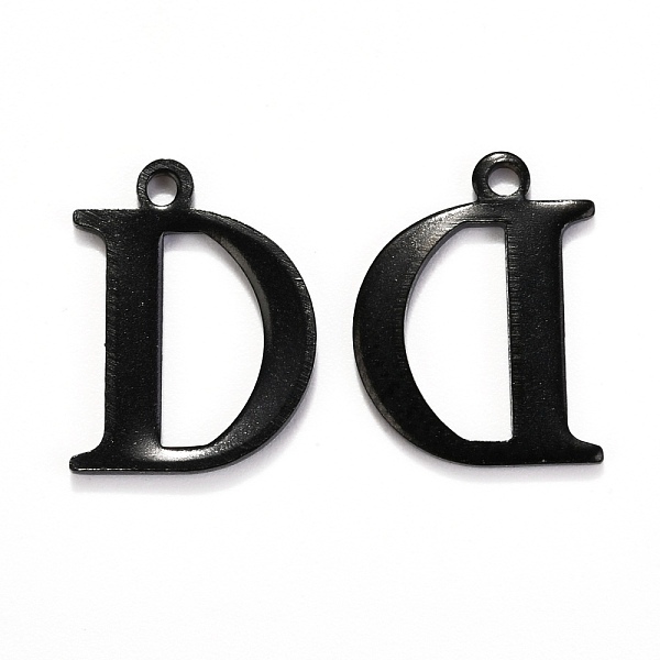 

PandaHall 304 Stainless Steel Alphabet Charms, Electrophoresis Black, Letter.D, 12x9.5x1mm, Hole: 1mm 304 Stainless Steel Letter D