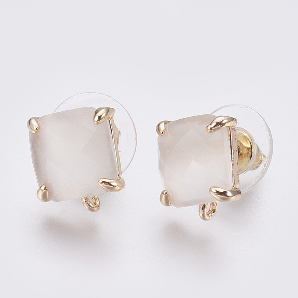 

PandaHall Faceted Glass Stud Earring Findings, with Loop, Light Gold Plated Brass Findings, Square, White, 11x10x5mm, Hole: 1mm, Pin: 0.8mm...