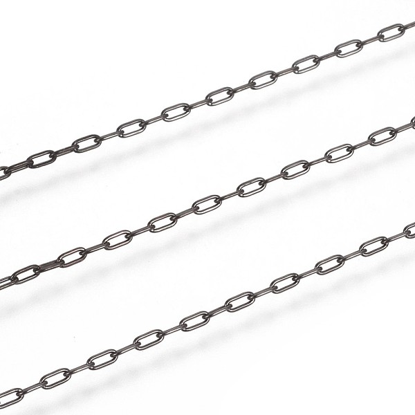 

PandaHall 304 Stainless Steel Paperclip Chains, Soldered, with Spool, Electrophoresis Black, 3x1~1.3x0.3mm, about 65.61 Feet(20m)/roll 304...