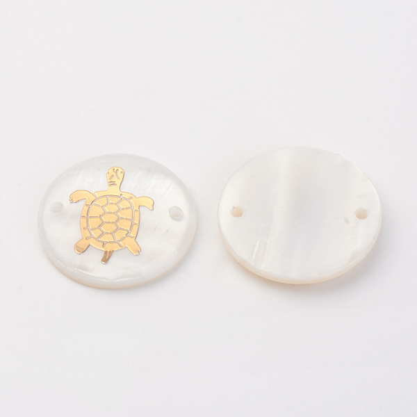 

PandaHall Freshwater Shell Links connectors, Flat Round with Gold Blocking Tortoise, Golden, 20x3~4mm, Hole: 1.5mm Shell Flat Round