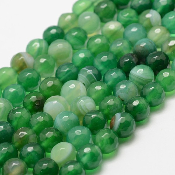 

PandaHall Faceted Natural Striped Agate/Banded Agate Beads Strands, Round, Dyed & Heated, Green, 4mm, Hole: 0.8mm, about 86pcs/strand, 14...