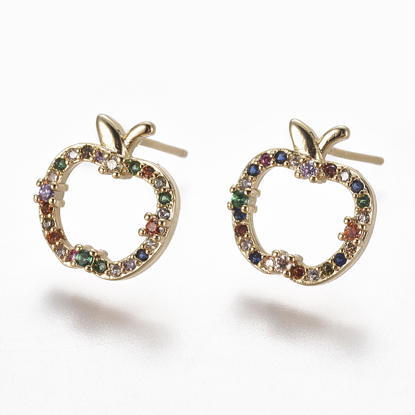 

PandaHall Brass Micro Pave Cubic Zirconia Studs Earrings, Apple, Colorful, 13x12x3mm, Pin: 0.7mm Cubic Zirconia