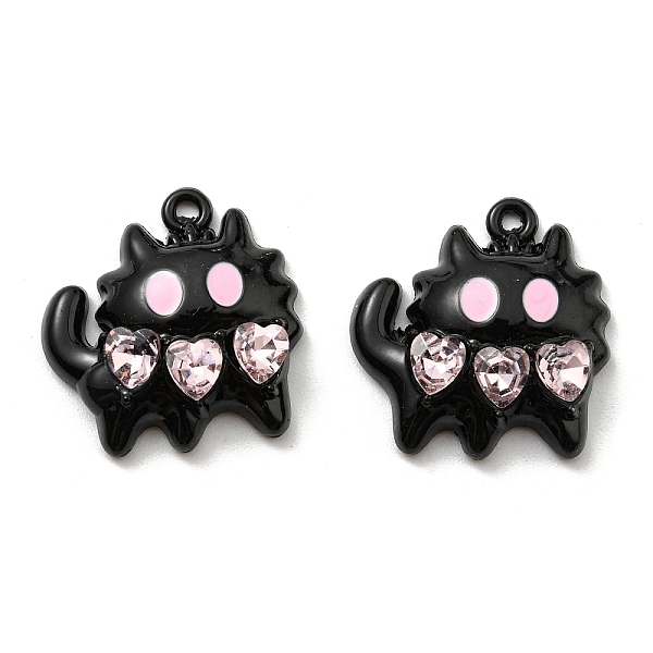 

PandaHall Spray Painted Alloy Enamel with Rhinestone Pendants, Lead Free & Cadmium Free, Cat with Heart Charm, Black, 20x19.5x5mm, Hole...