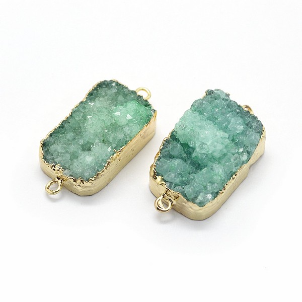 

PandaHall Natural Druzy Quartz Links connectors, with Brass Findings, Rectangle, Golden, 33~35x15~17x8~12mm, Hole: 2mm Quartz Rectangle..., Green