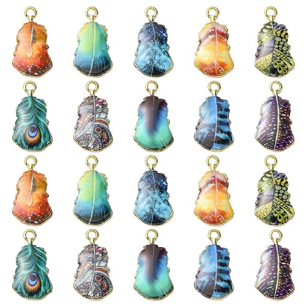 

PandaHall 30Pcs 10 Styles Rack Plating Alloy Pendants, Printed, Lead Free & Cadmium Free & Nickel Free, Leaf Charm, Light Gold, Mixed Color..., Multicolor