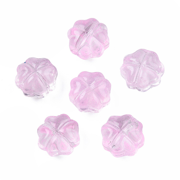 

PandaHall Transparent Spray Painted Glass Beads, Clover, Pearl Pink, 11.5x11.5x7.5mm, Hole: 1mm Glass Clover