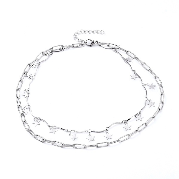 

PandaHall 304 Stainless Steel Chain Tiered Necklaces, Double Layer Necklaces, with Bar Link Chains, Paperclip Chains and Lobster Claw Clasps...
