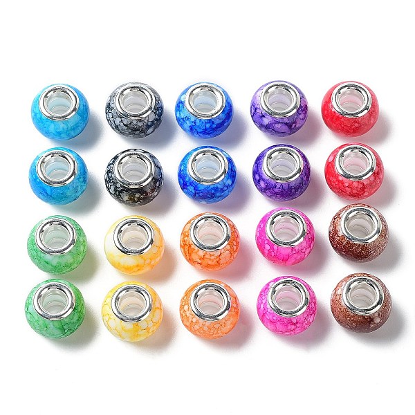 

PandaHall Crackle Acrylic European Beads, Large Hole Beads, with Stainless Steel Color Core, Rondelle, Mixed Color, 14x10mm, Hole: 5.2mm..., Multicolor