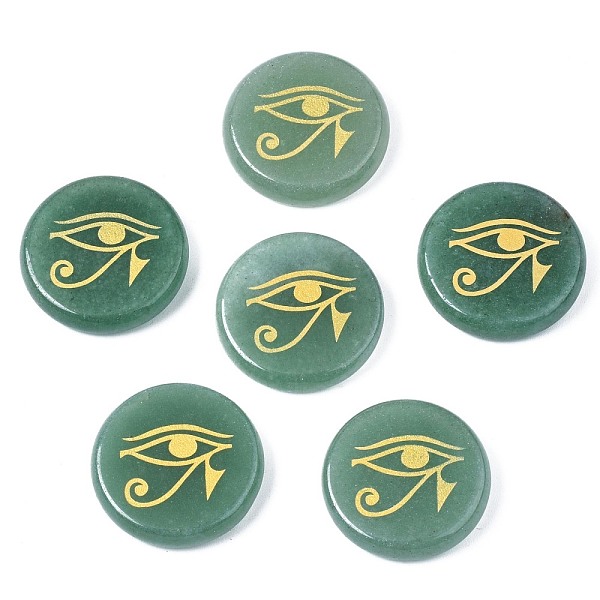 

PandaHall Natural Green Aventurine Cabochons, Flat Round with Eye of Ra/Re Pattern, 25x5mm, about 6pcs/bag Green Aventurine Flat Round