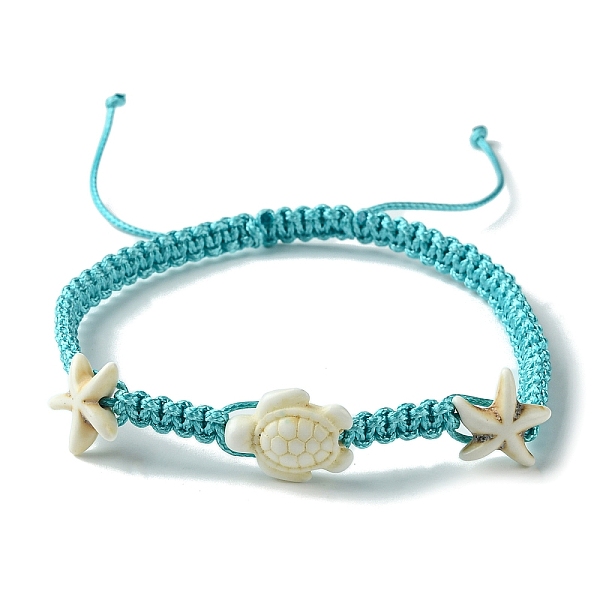 

PandaHall Ocean Theme Starfish Tortoise Synthetic Turquoise Beaded Anklets for Women, Nylon Cord Braided Adjustable Bracelets, Floral White...