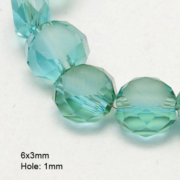 

PandaHall Electroplate Glass Beads, Half Plated, Faceted, Frosted, Flat Round, Dark Turquoise, 6x3mm, Hole: 1mm Glass Flat Round Cyan