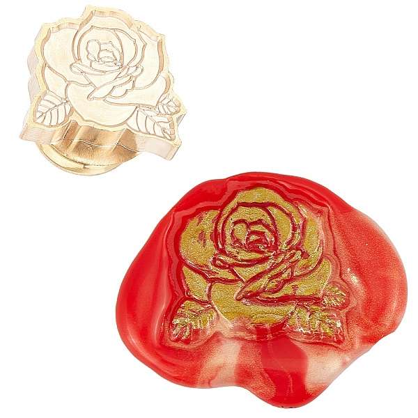 PandaHall Wax Seal Envelope Gift Seal, Rose, Golden, 2.5cm Brass Flower