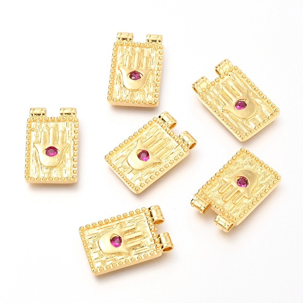 

PandaHall Brass Micro Pave Purple Cubic Zirconia Pendants, Rectangle with Hamsa Hand, Real 18K Gold Plated, 20x13x2.4mm, Hole: 1.8mm...