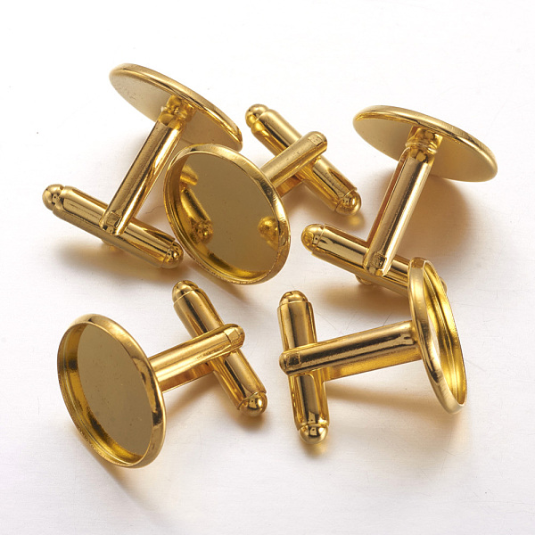 

PandaHall Brass Cufflinks, Cuff Button, with Tray, Golden, 18x18mm, Tray: 16mm Brass Flat Round