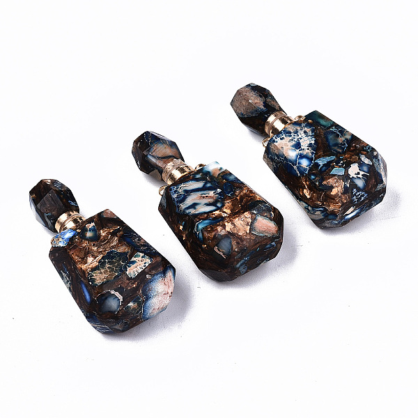 

PandaHall Assembled Synthetic Bronzite and Imperial Jasper Openable Perfume Bottle Pendants, with Light Gold Brass Findings, Dyed, Rosy...