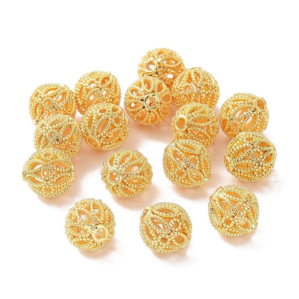

PandaHall Rack Plating Brass Hollow Beads, Cadmium Free & Lead Free, Round, Real 18K Gold Plated, 10mm, Hole: 1.2mm Brass Round