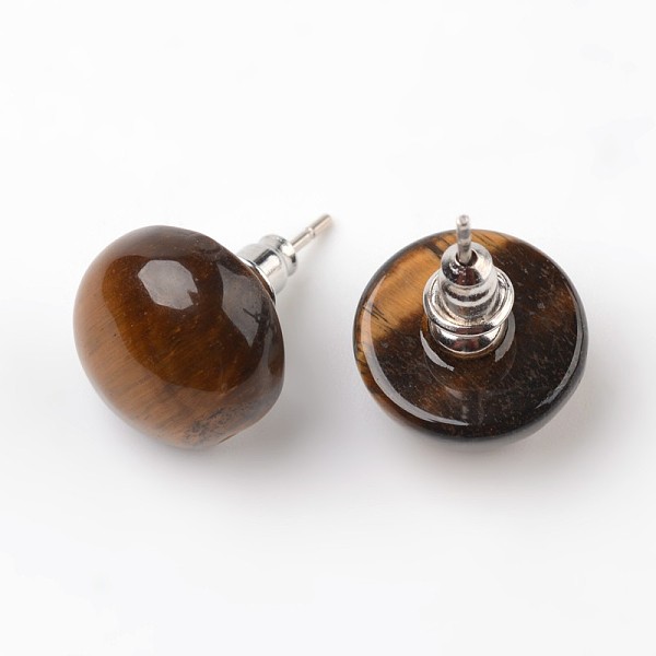 

PandaHall Half Round Dome Natural Tiger Eye Stud Earrings, with Platinum Plated Brass Findings, 18mm, Pin: 0.8mm Tiger Eye