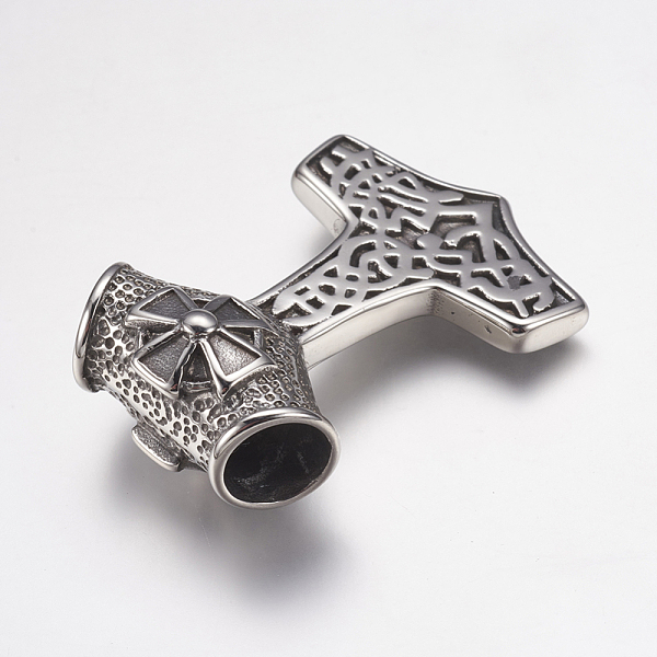 

PandaHall 304 Stainless Steel Big Pendants, Thor's Hammer with Cross, Antique Silver, 39x54x20mm, Hole: 11mm 304 Stainless Steel Tool