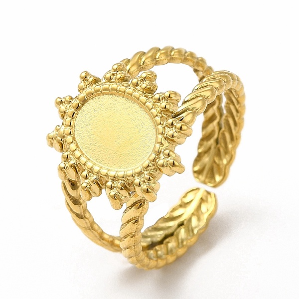 

PandaHall Ion Plating(IP) 304 Stainless Steel Sun Open Cuff Ring Settings, with Oval Tray, Real 18K Gold Plated, Inner Diameter: 17mm, Tray...