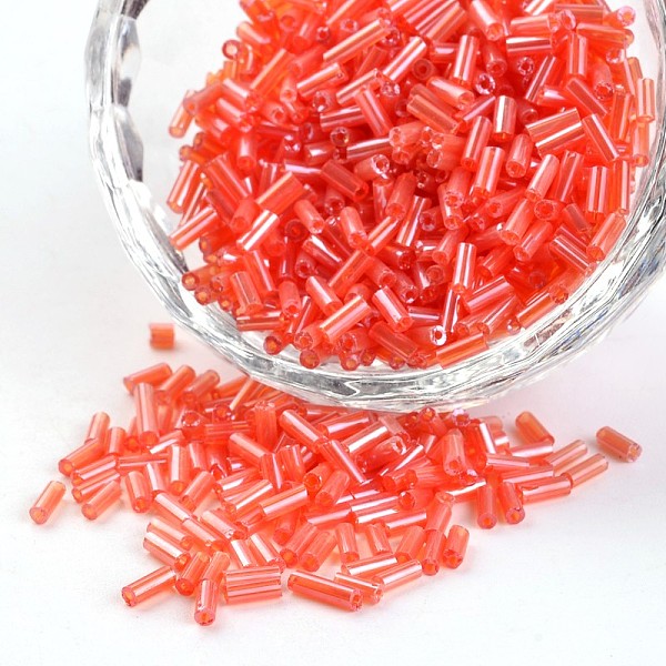 

PandaHall Transparent Colours Pearl Luster Plated Round Hole Glass Bugle Beads, Orange Red, 2~5x1.8~2mm, Hole: 0.8mm, about 12000pcs/450g...
