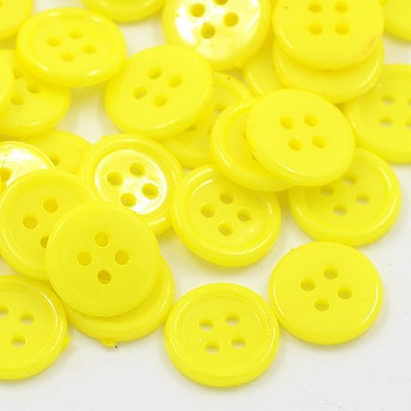 PandaHall Acrylic Sewing Buttons, Plastic Shirt Buttons for Costume Design, 4-Hole, Dyed, Flat Round, Yellow, 17x2mm, Hole: 1mm Acrylic Flat...