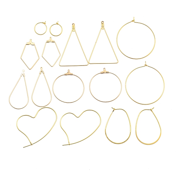 DIY Brass Earring Jewerly Making Findings Kits, Mixed Shapes, Golden, 16-52x15-46.5x0.5-1.5mm, Hole: 1mm