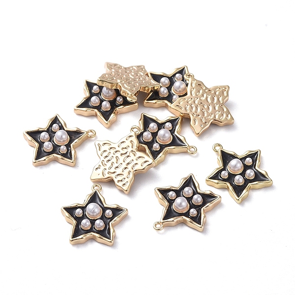 

PandaHall Brass Enamel Pendants, with Acrylic Pearl, Star, Real 18K Gold Plated, Black, 15.5x14.4x3.8mm, Hole: 1mm Brass+Enamel Star Black