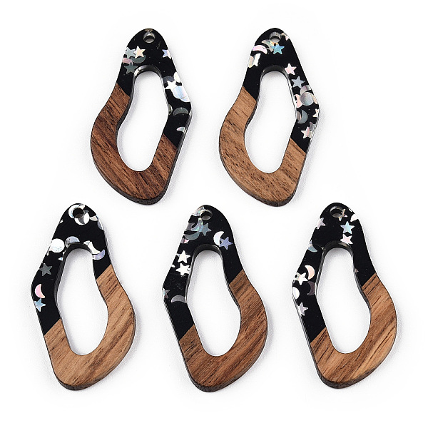 

PandaHall Opaque Resin & Walnut Wood Pendants, Teardrop Charms with Stars & Moon & Sun Paillettes, Silver, 38.5x20x3.5mm, Hole: 2mm...