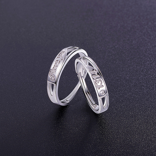 Shegrace Ajustable Rodio Plateado 925 Anillos De Pareja Grabados En Plata De Ley