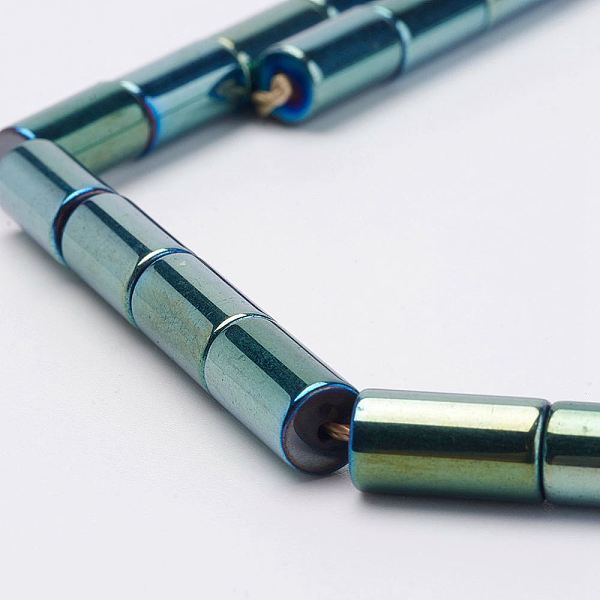 

PandaHall Electroplate Magnetic Synthetic Hematite Strands, Column, Grade A, Green Plated, 6.5x12mm, Hole: 1mm, about 31pcs/strand, 15.74...