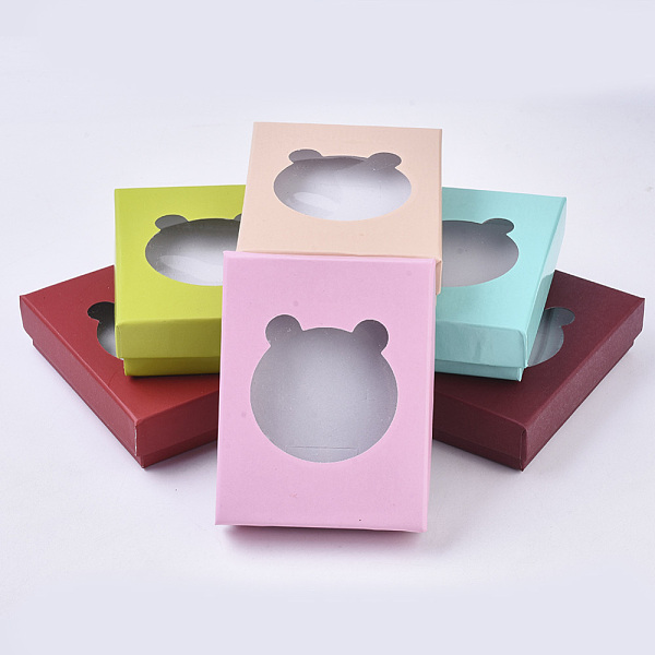 

PandaHall Cardboard Jewelry Boxes, for Ring, Necklace, Earring, with Bear Shape Clear Window and Sponge Inside, Rectangle, Mixed Color..., Multicolor