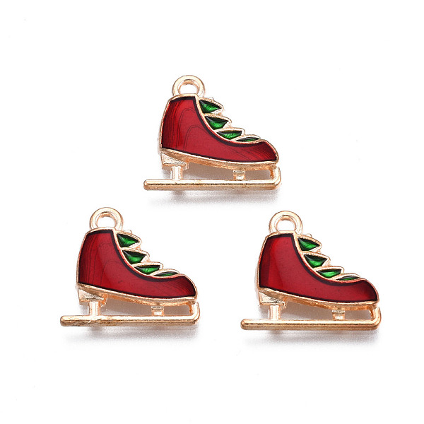 

PandaHall Christmas Alloy Enamel Pendants, Cadmium Free & Lead Free, Light Gold, Skating Shoes, Dark Red, 14x15x3mm, Hole: 1.5mm...