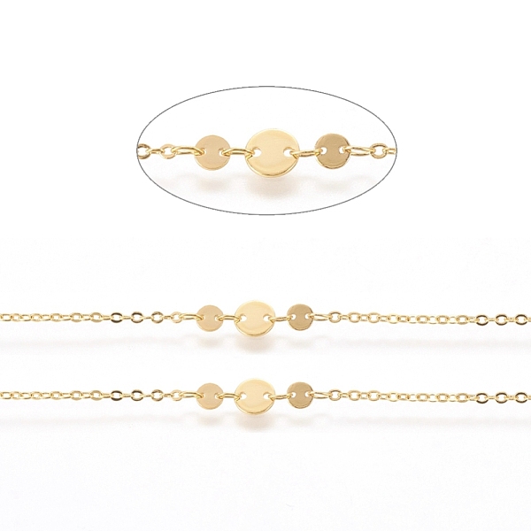 

PandaHall Brass Cable Chain, Flat Sequin Chains, Long-Lasting Plated, Soldered, with Spool, Flat Round, Real 18K Gold Plated, 3x2x0.3mm &...