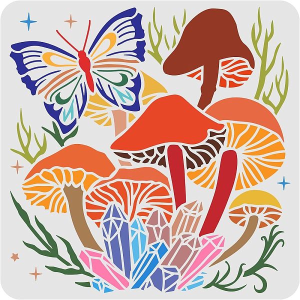 

PandaHall FINGERINSPIRE Mushrooms Stencils For Painting 30x30cm Reusable Butterfly Drawing Stencil Magic Crystal Stencil for Painting on..., White