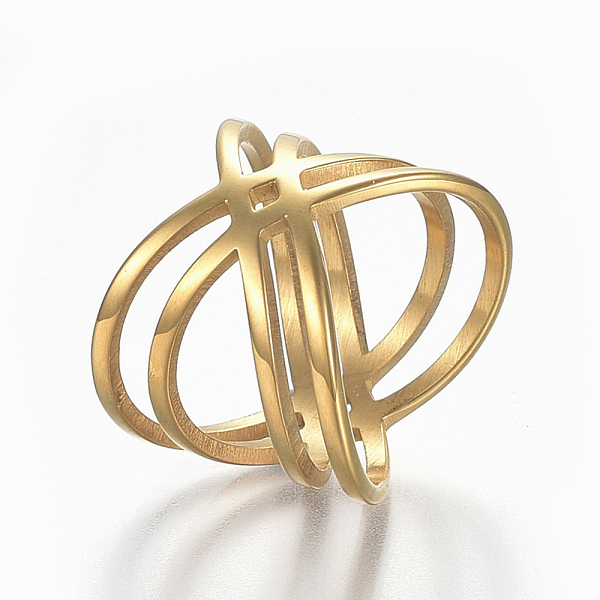 

PandaHall 304 Stainless Steel Finger Rings, Wide Band Rings, Criss Cross Ring, Double Rings, X Rings, Hollow, Golden, 16mm 304 Stainless...