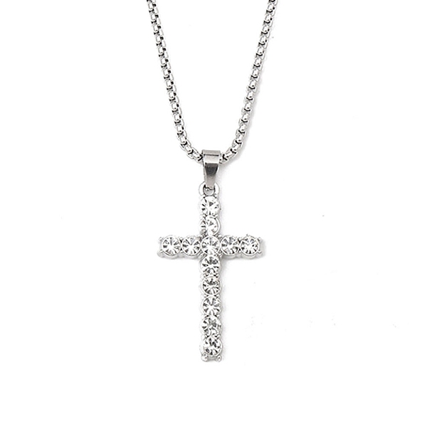 

PandaHall Zinc Alloy with Rhinestone Cross Pendant Necklaces, 201 Stainless Steel Chains Necklaces, Stainless Steel Color, 23.54 inch..., Clear