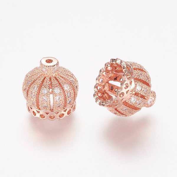 

PandaHall Brass Micro Pave Cubic Zirconia Beads, Tassel Cap Bail, Crown, Hollow, Clear, Rose Gold, 11x11mm, Hole: 1mm Brass+Cubic Zirconia...