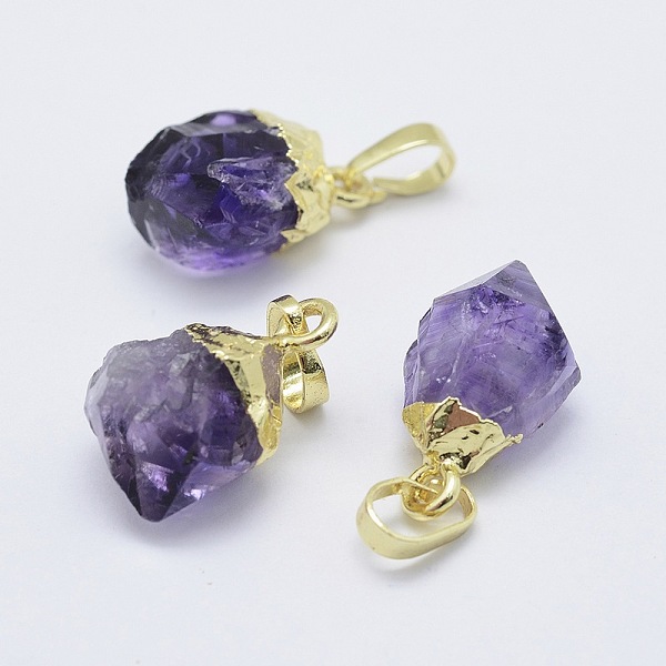 

PandaHall Natural Amethyst Pendants, with Brass Findings, Golden, 17~25x8~14x9mm, Hole: 3x5mm Amethyst Others