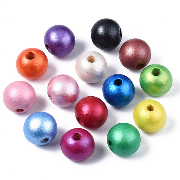 

PandaHall Painted Natural Wood European Beads, Pearlized, Large Hole Beads, Round, Mixed Color, 16x14.5mm, Hole: 4mm Wood Round Multicolor