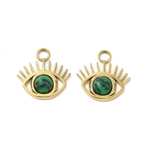 

PandaHall Natural Malachite Eye Charms, with Vacuum Plating Real 18K Gold Plated 201 Stainless Steel Findings, 15x14.5x3.5mm, Hole: 2.5mm...