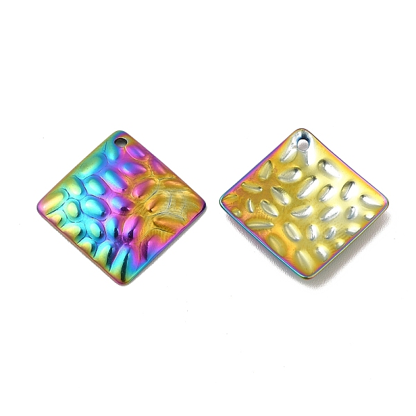 

PandaHall Ion Plating(IP) 304 Stainless Steel Pendants, Textured, Rhombus Charm, Rainbow Color, 19.5x19.5x2mm, Hole: 1.2mm 304 Stainless...
