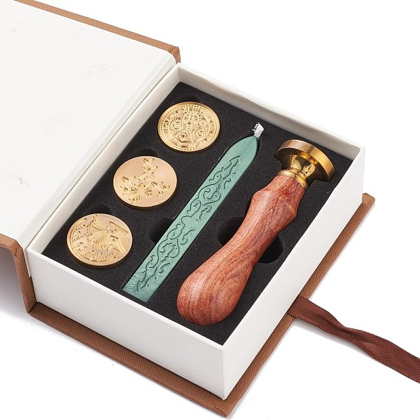 

PandaHall (Defective Closeout Sale: Oxidation) Random Style Wax Seal Stamp Set, Including 4Pcs Brass Wax Seal Stamp Heads, 1Pc Wood Handles...