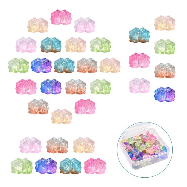 

PandaHall 70Pcs 7 Colors Two Tone Glass Beads, Lotus, Mixed Color, 10x14x6mm, Hole: 1.2mm, 10Pcs/color Glass Flower Multicolor