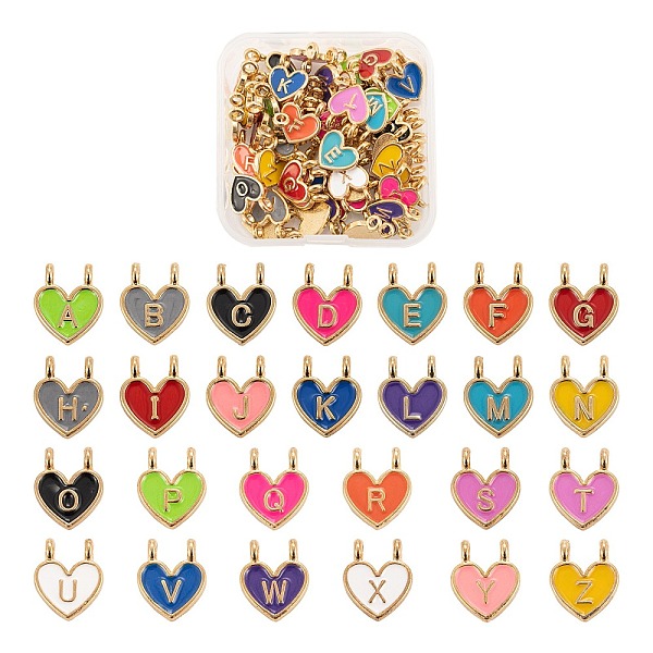 

PandaHall 52Pcs 26 Style Alloy Enamel Charms, Cadmium Free & Lead Free, Heart with Initial Letters, Light Gold, Mixed Color, 14.5x11.5x4.5mm..., Multicolor