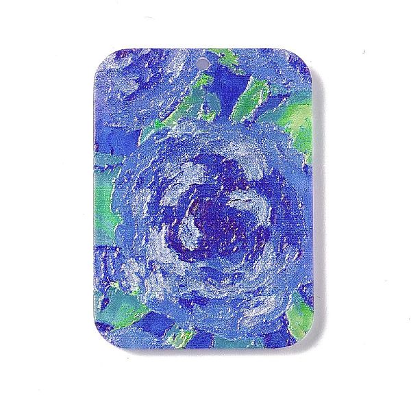 

PandaHall Embossed Flower Printed Acrylic Pendants, Rectangle Charms, Blue, 39.5x28.5x2.3mm, Hole: 1.6mm Acrylic Flower Blue